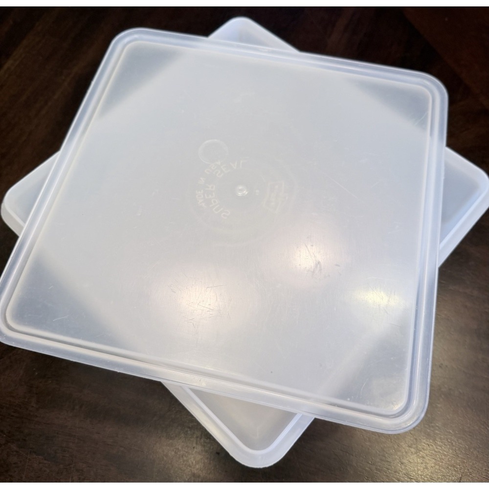Vintage Eagle Super Seal Clear Square Storage Container 9 X 9x3 lid USA